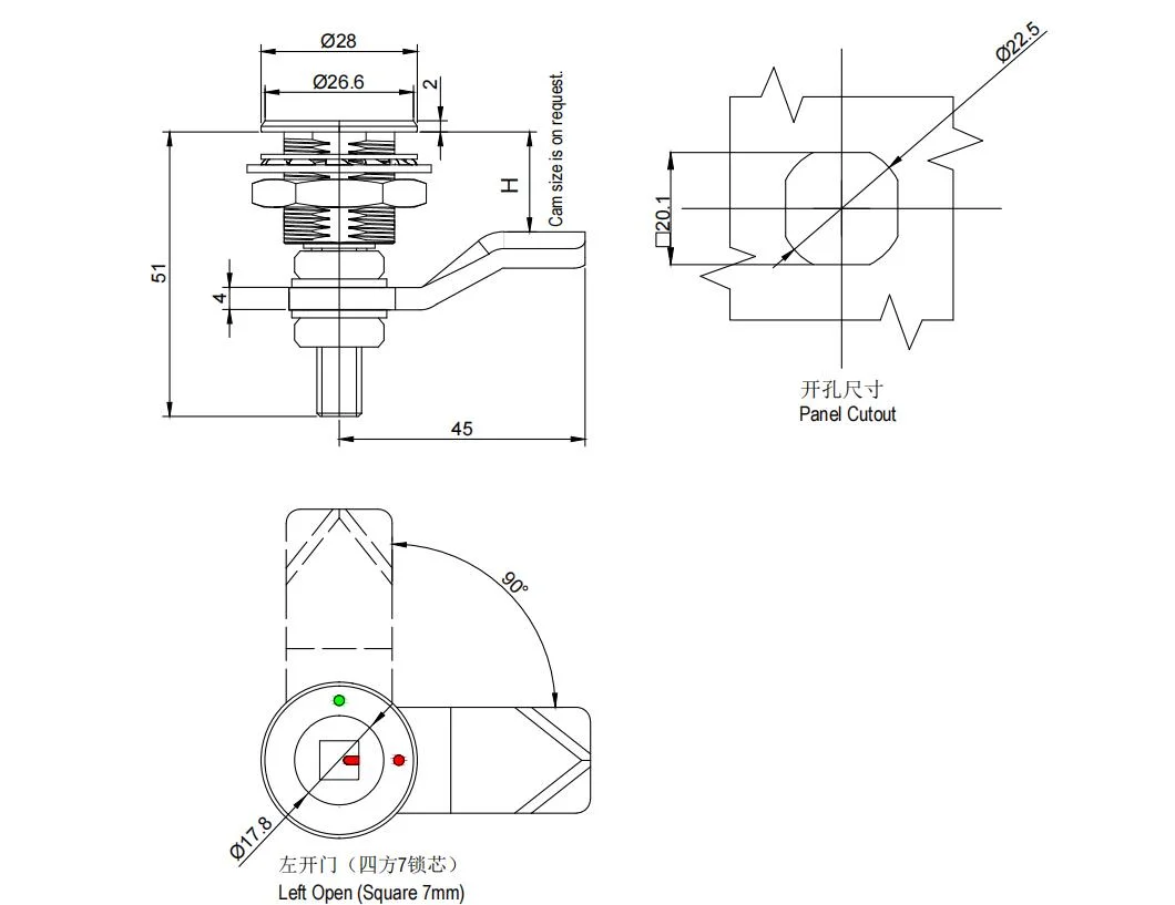 Stainless Steel Compression Cam Lock for Industry Enclosure and Cabinet Square 7mm