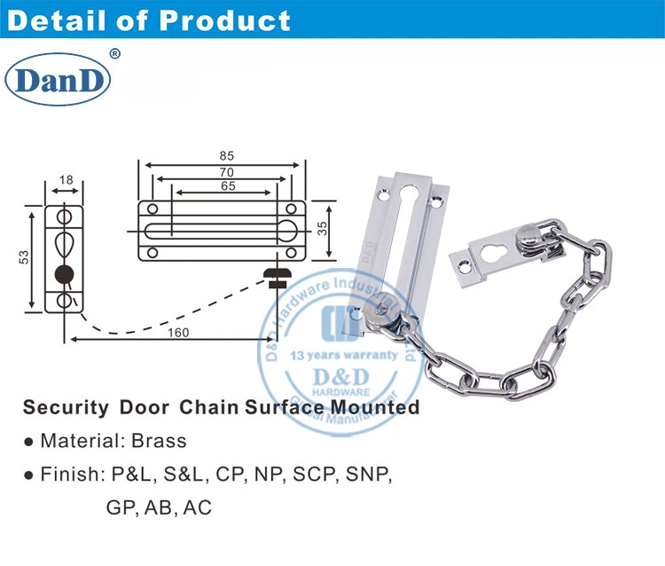 Brass Safety Satin Nickel Apartment Chain Lock Accessories for Hotel